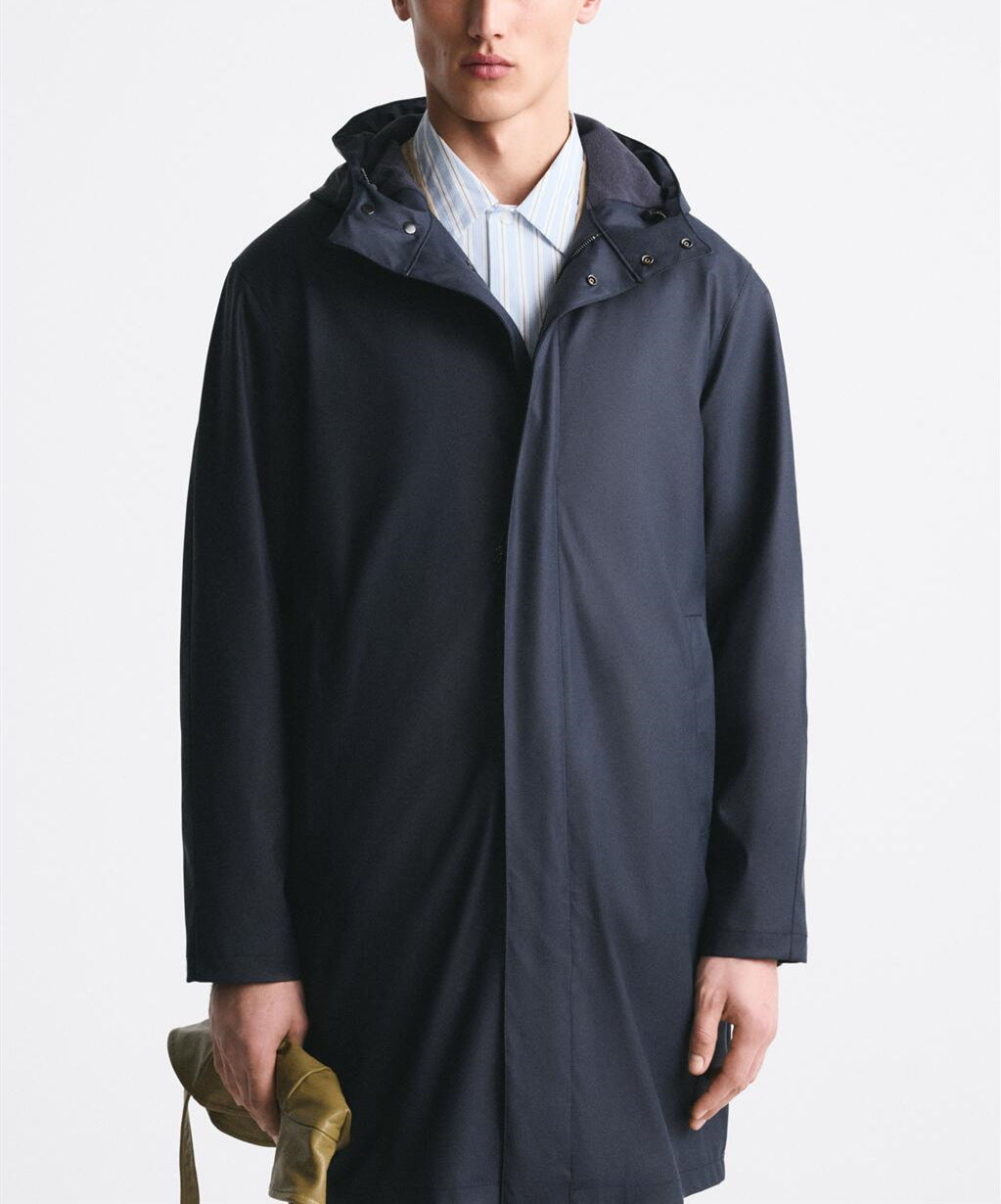 Imperméable long pour homme avec capuche, déperlant