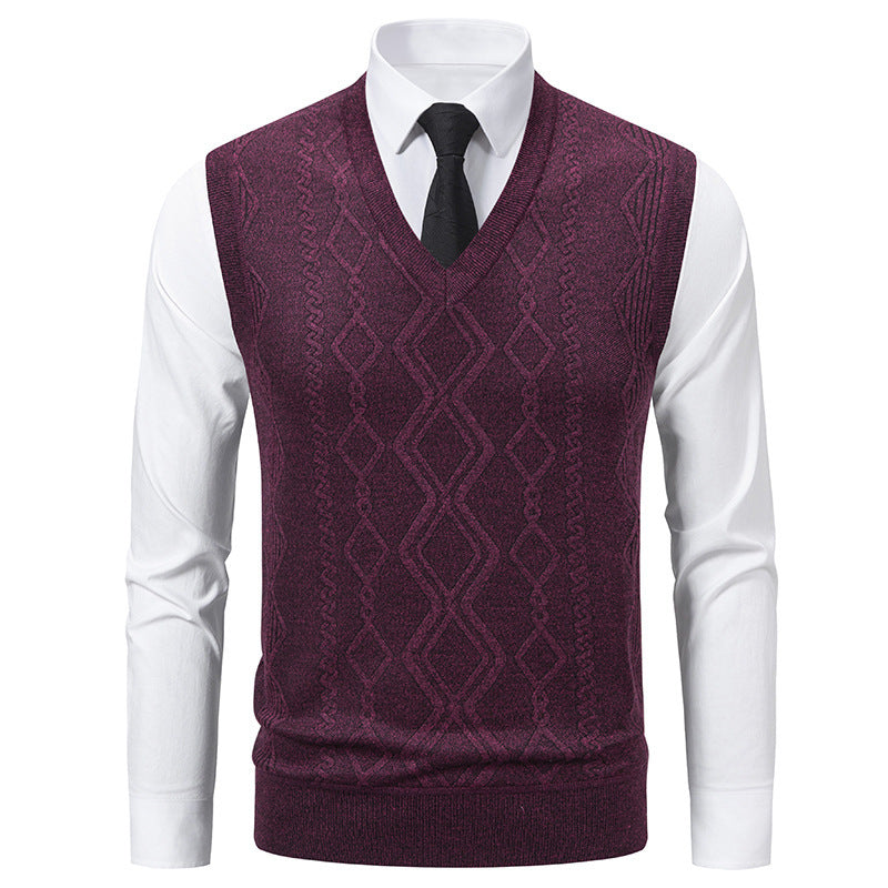 Pull tricoté homme, col V, aspect texturé