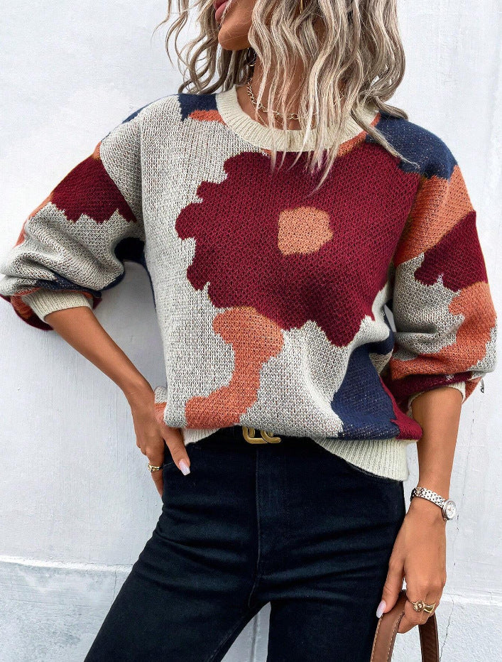 Pull tricoté à motifs Coupe décontractée Col rond