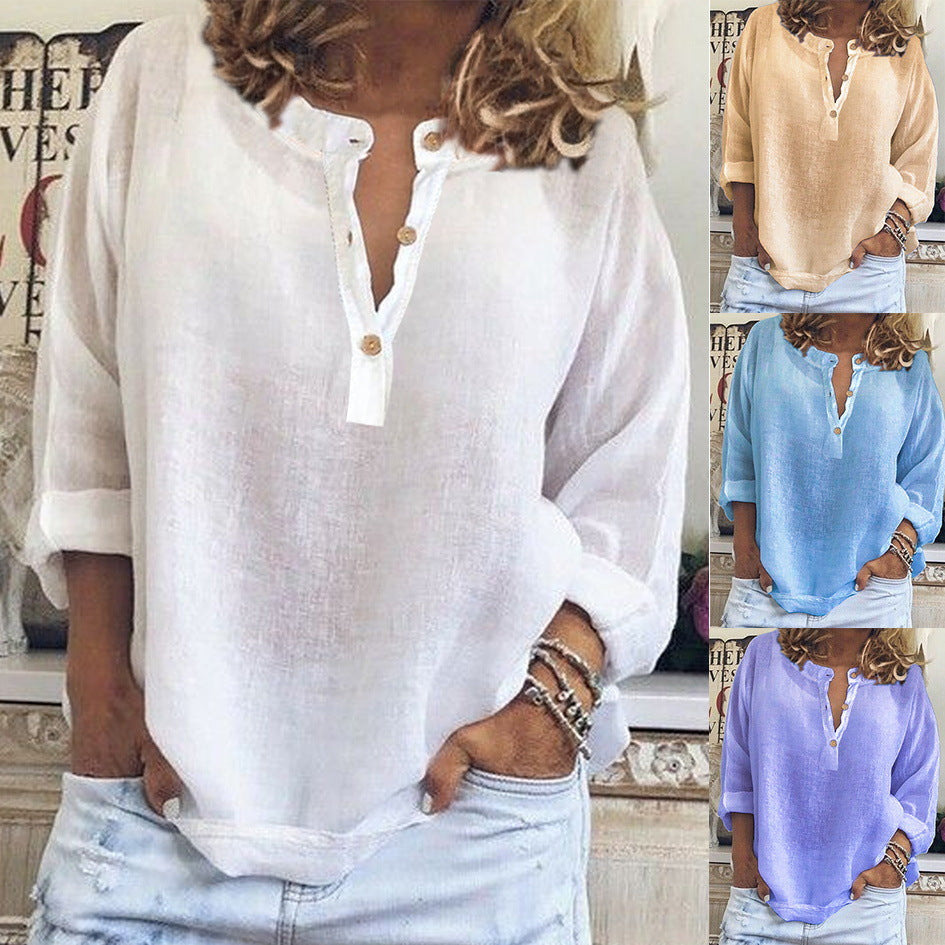 Damen Leinenbluse Elegant Knopfleiste Moderner Schnitt - IdealeKleiden
