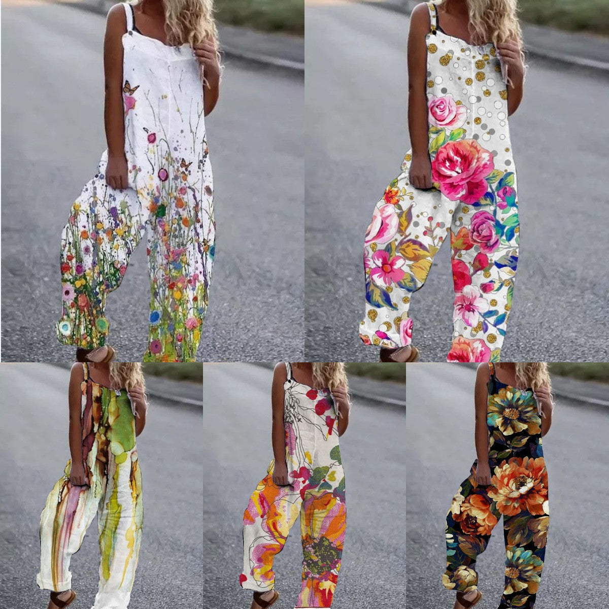 Damen Overall Blumenmuster Elegant Sommerkleidung - IdealeKleiden