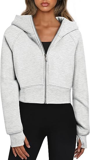 Sweat à capuche court zippé sportif pour femmes