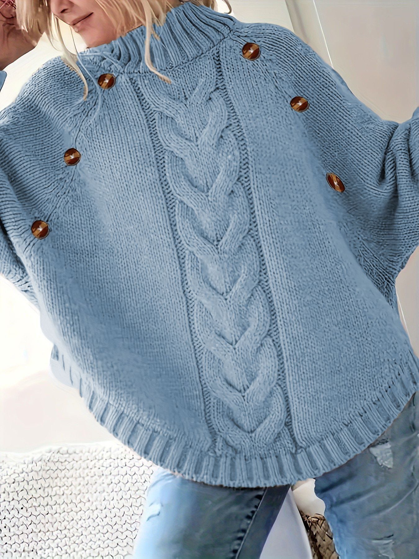 Pull pour femme en grosse maille, col montant, élégant