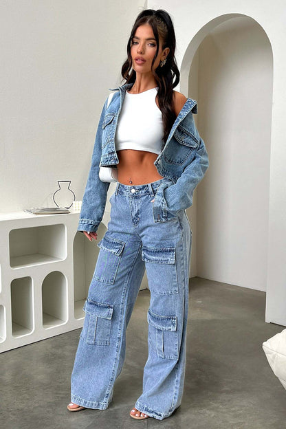 Jeans Cargo Femme Style Moderne Multi-Poches