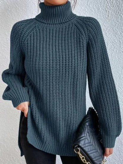 Pull tricoté pour femme col montant motif nid d'abeille élégant