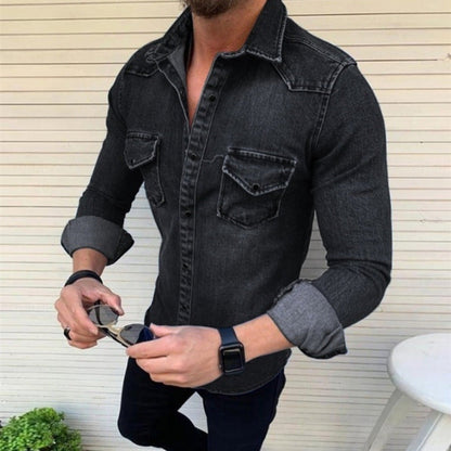 Chemise en jean pour homme coupe slim moderne avec poches poitrine