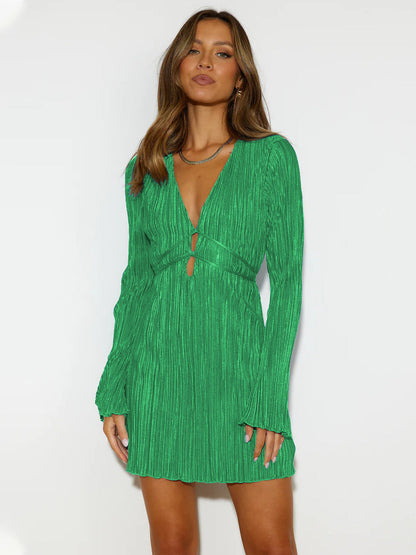 Robe plissée pour femme Col en V Robe de soirée élégante