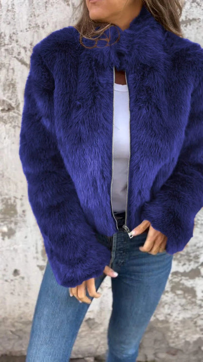 Veste en fausse fourrure pour femme Coupe ample Col montant