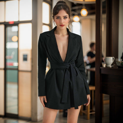 Blazer cintré femme, coupe slim, col en V, manches longues
