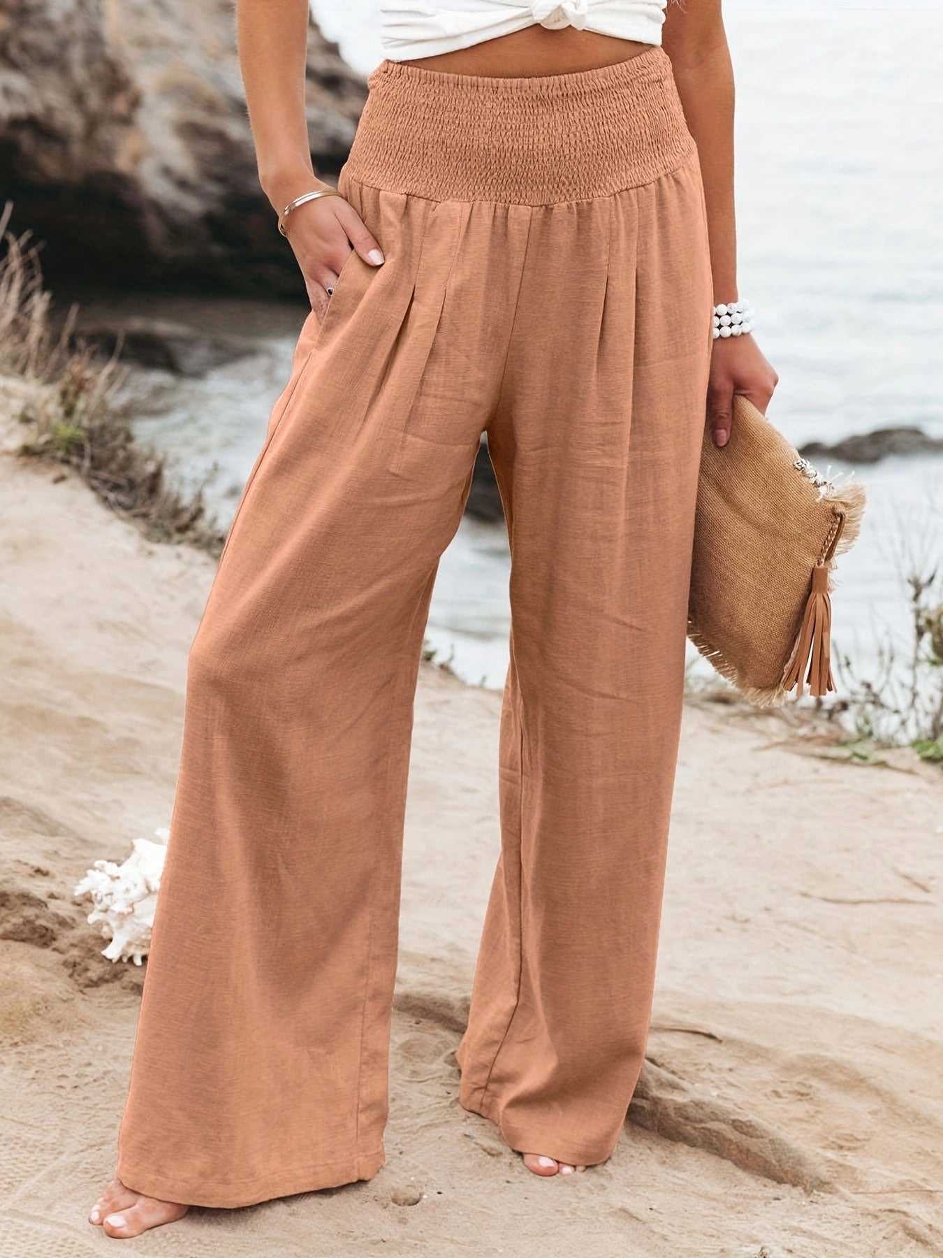 Pantalon ample en lin pour femme effet jupe-culotte