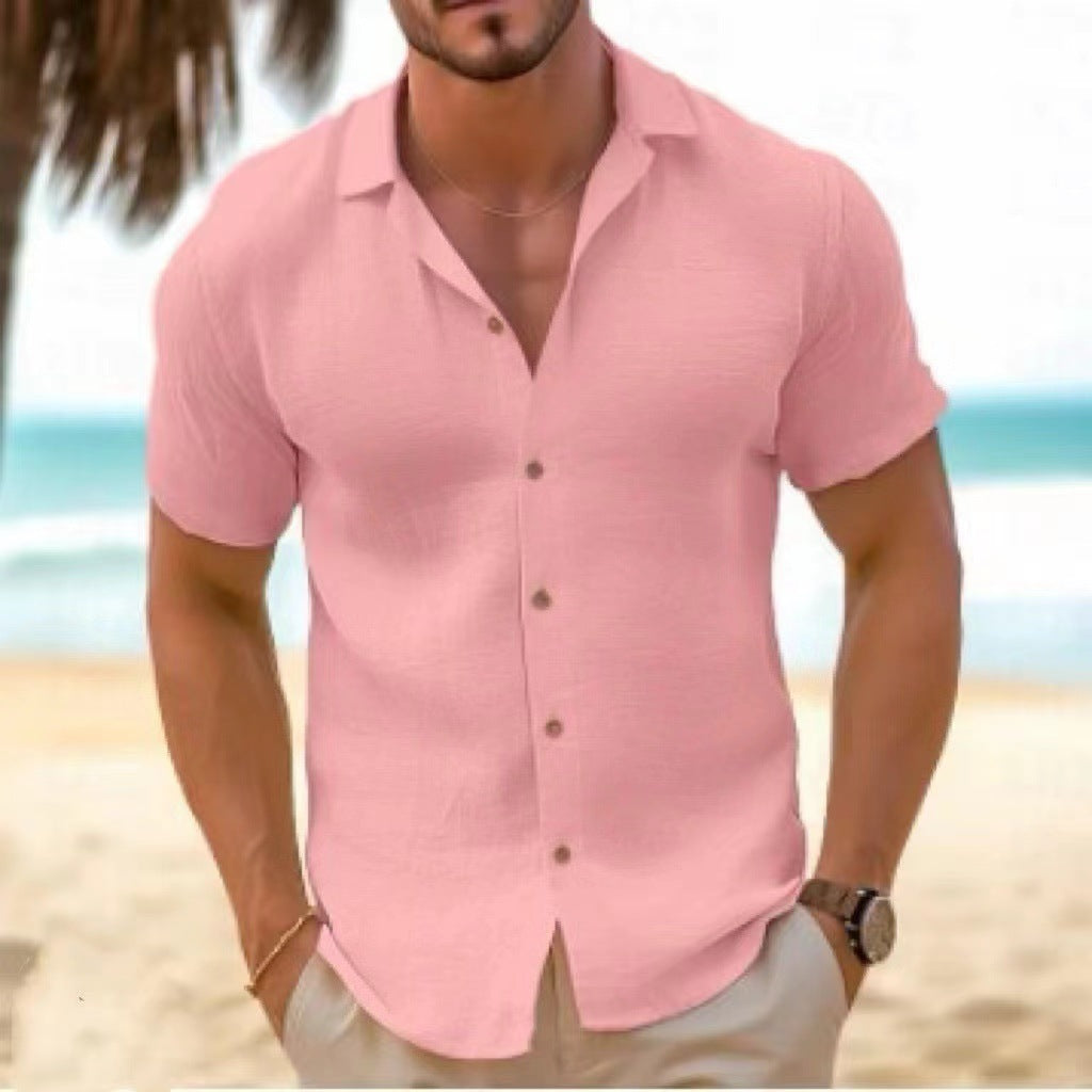 Chemise d'été homme à manches courtes structurée en coton