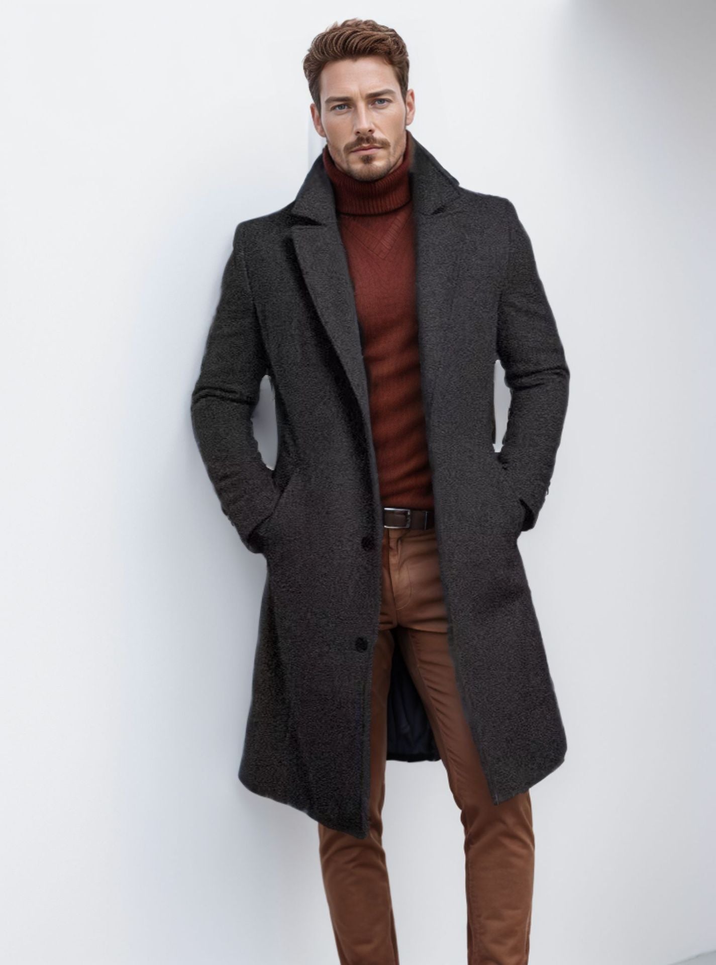 Manteau élégant pour homme en laine avec motif texturé