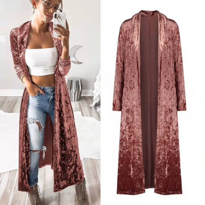 Damen Velours Mantel Lang Elegant Abendkleid - IdealeKleiden
