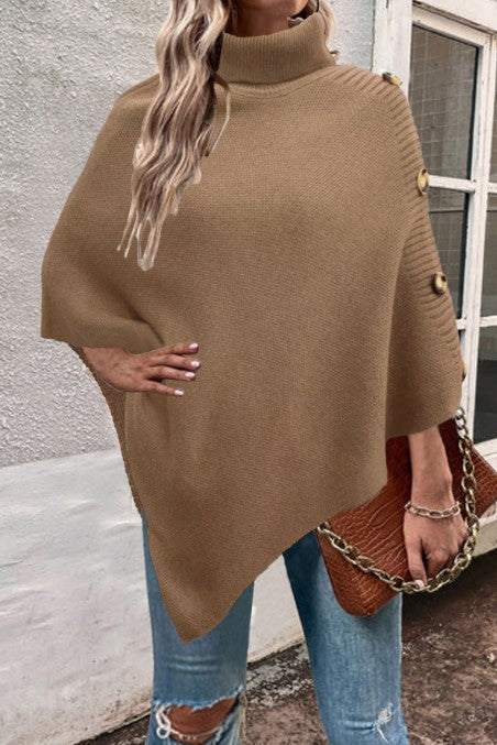 Poncho tricoté pour femme Col montant Design élégant