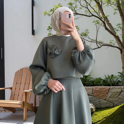 Robe longue élégante à fleurs et manches bouffantes pour femmes