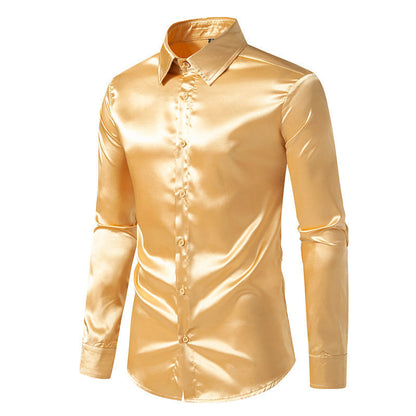 Chemise Homme Satin Brillante Élégante Boutons