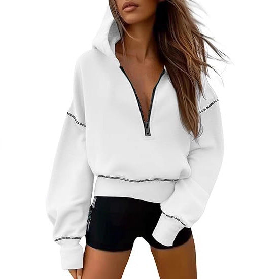 Damen Stylisher Kapuzenpullover Reißverschluss Durchgehend Modern - IdealeKleiden