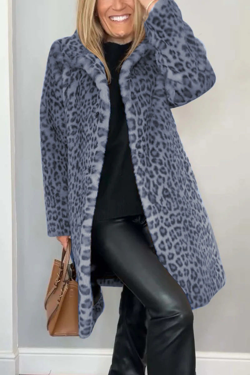 Manteau Femme Oversize Fausse Fourrure Imprimé Léopard