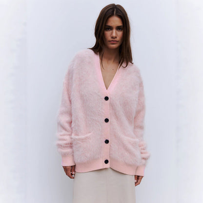 Damen Cardigan Weich Mohair Knopfverschluss Elegant - IdealeKleiden