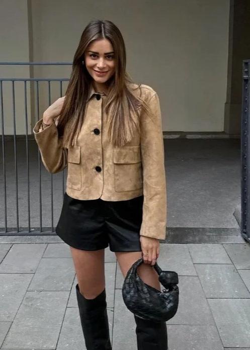 Veste en laine élégante camel beige oversize