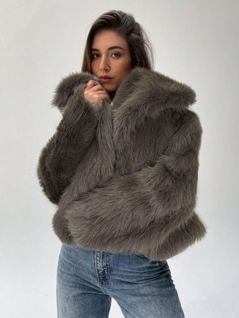 Femmes Veste en fausse fourrure élégante Manches surdimensionnées Tendance