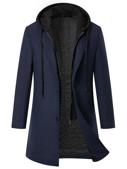 Manteau Homme Élégant Veste Mi-saison Capuche Amovible