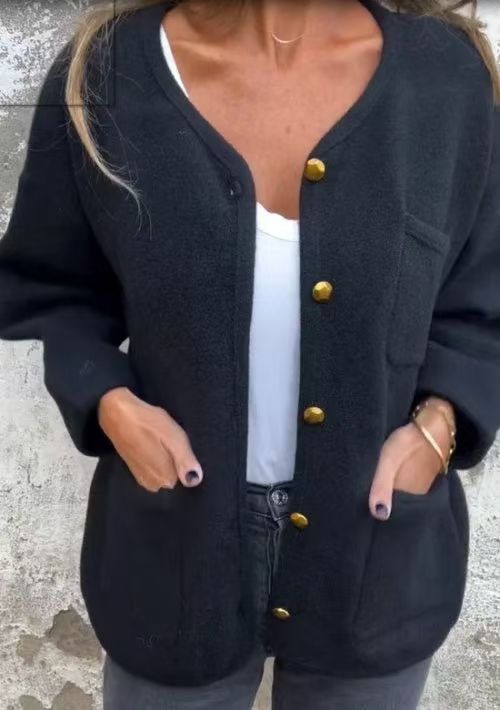 Élégant manteau en laine Col rond Manches longues