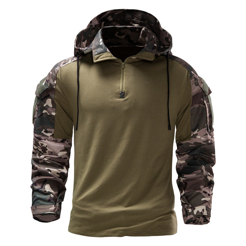 T-shirt tactique à manches longues pour homme camouflage capuche extérieur