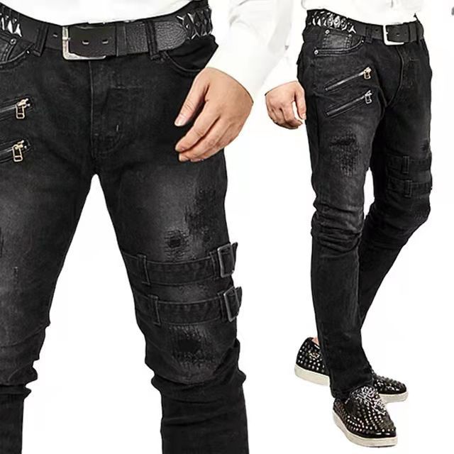 Jeans Homme Délavé Déchiré Zippé