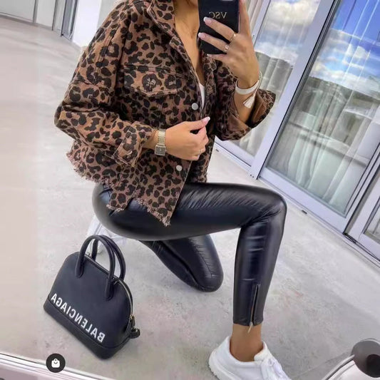 Mode Damen Lederjacke Löwenmuster Casual Stil - IdealeKleiden