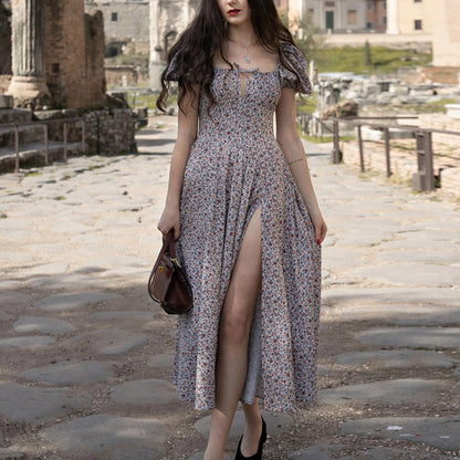 Robe longue d'été pour femme, motif floral élégant