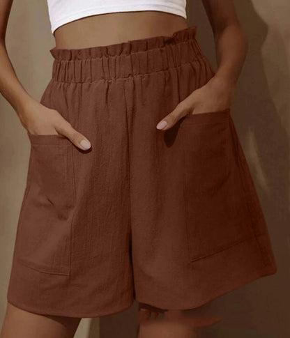 Shorts en lin confortables et élastiques avec poches latérales pour femme