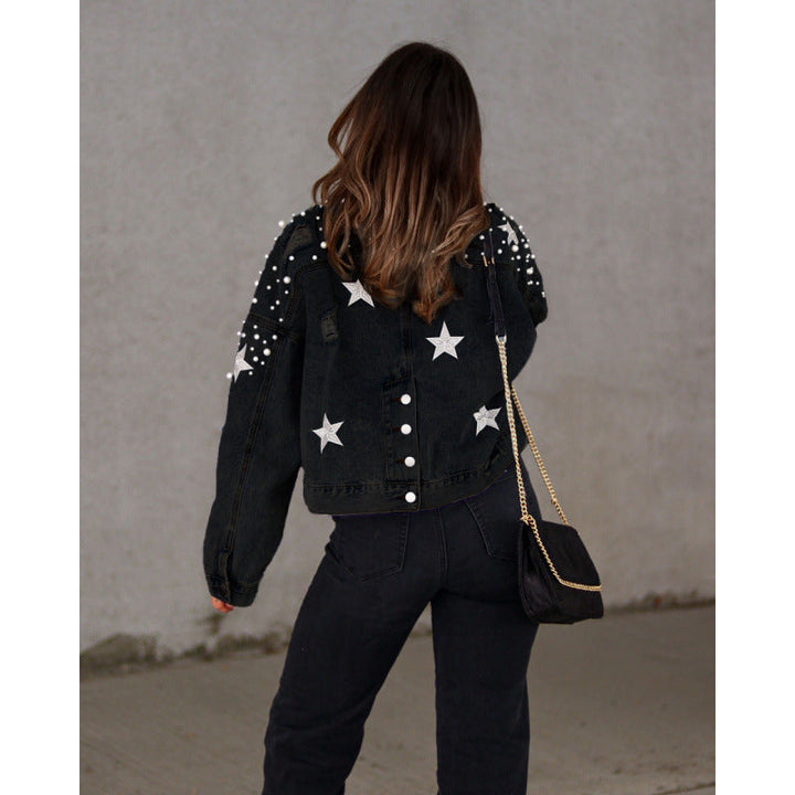 Veste en jean oversize pour femme avec des applications sympas