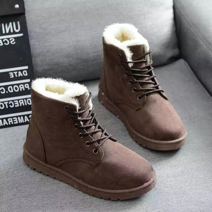 Bottes d'hiver stylées Suède Laçage Fausse fourrure