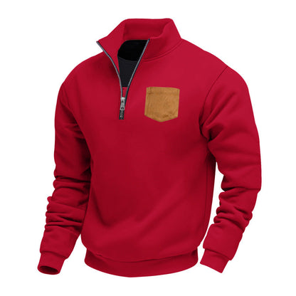 Sweatshirt moderne homme demi-zip poche poitrine
