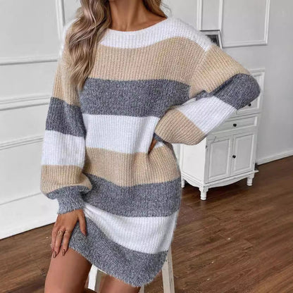 Damen Strickkleid Streifen Übergröße - IdealeKleiden
