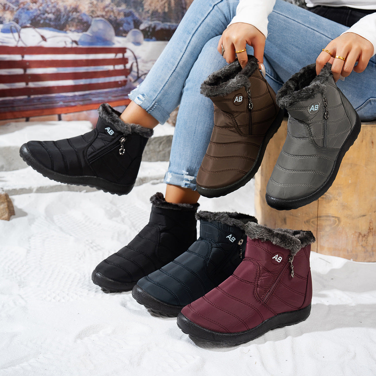 Damen Winterstiefel Warm Praktisch Reißverschluss - IdealeKleiden