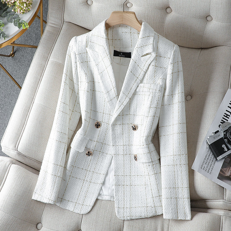 Blazer femme élégant coupe ajustée tweed