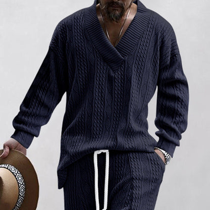 Pull-over tricoté pour homme Col V décontracté effet torsadé