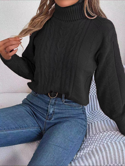 Pull tricoté col montant motif tressé pour femmes