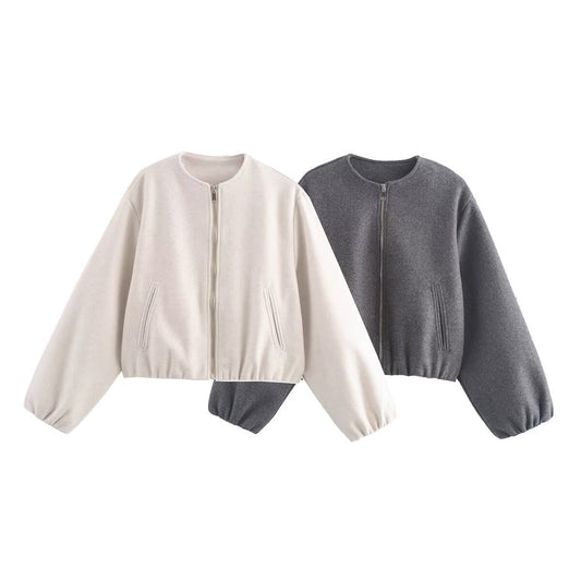Kurze Damen Wolljacke Reißverschluss Modern Style - IdealeKleiden