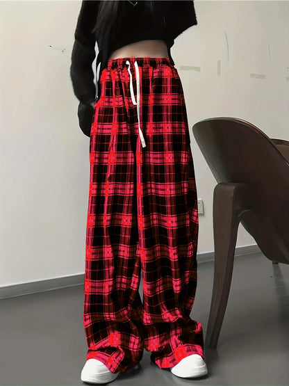 Pantalon décontracté à carreaux élastique et confortable pour femmes