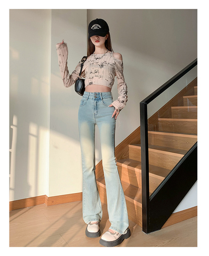 Jean taille haute pour femme, coupe évasée
