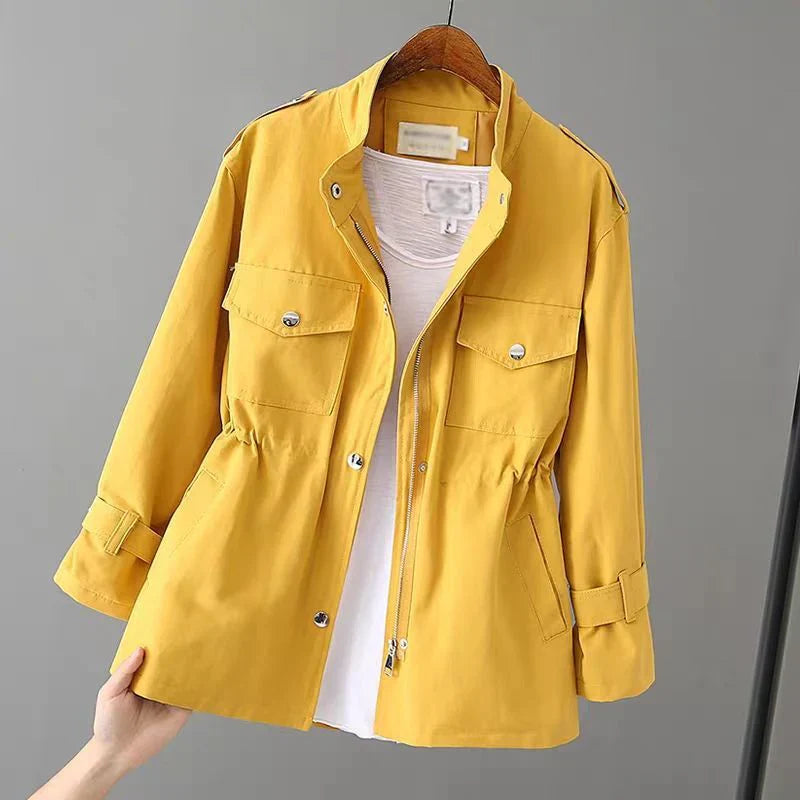 Veste d'extérieur pratique avec ceinture à la taille et poches multifonctions