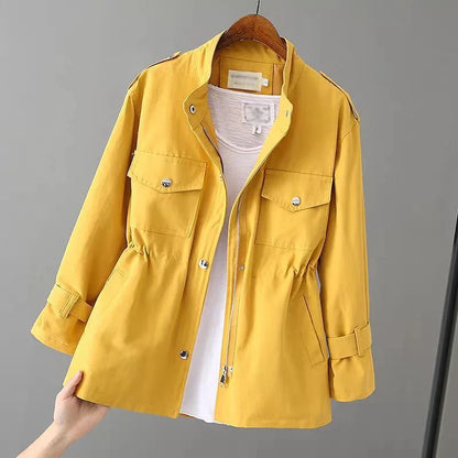 Veste d'extérieur pratique avec ceinture à la taille et poches multifonctions