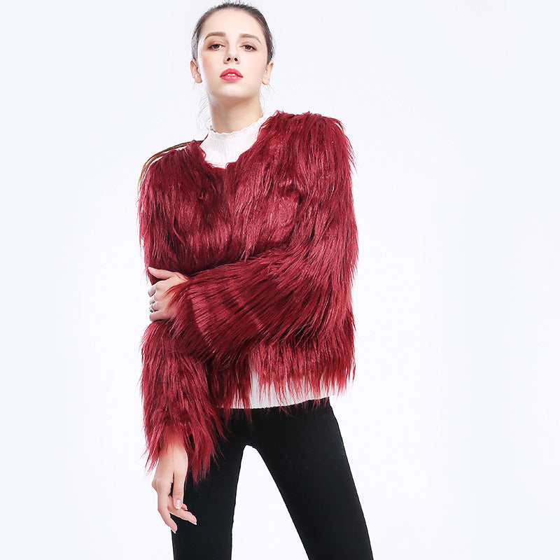 Manteau en fausse fourrure pour femmes Doux Manches longues Élégant