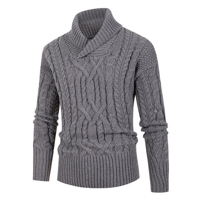 Pull-over homme grosse maille col châle torsadé élégant