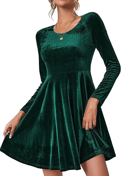 Robe de soirée en velours de luxe élégante à manches longues pour femme