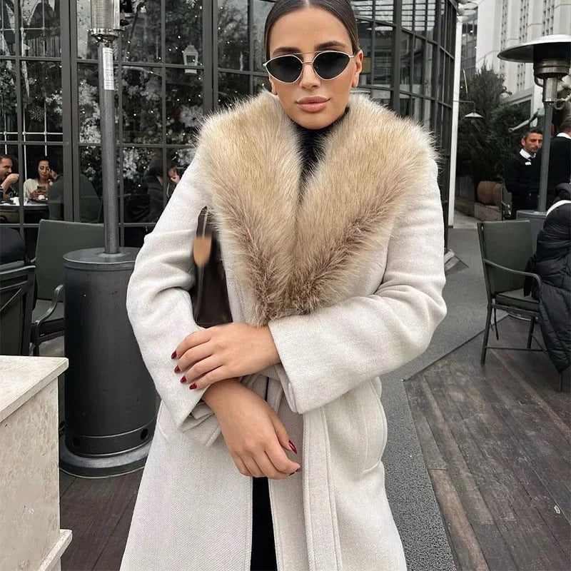 Manteau Femme Élégance Col Fourrure Luxe