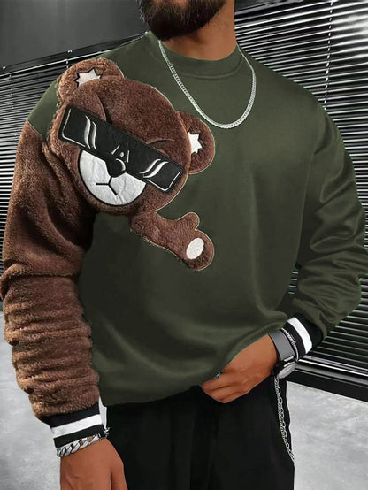 Pull Homme Ours Application Douce Peluche